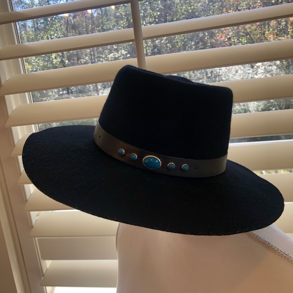 Black Webster Small Hat with Turquoise Accents